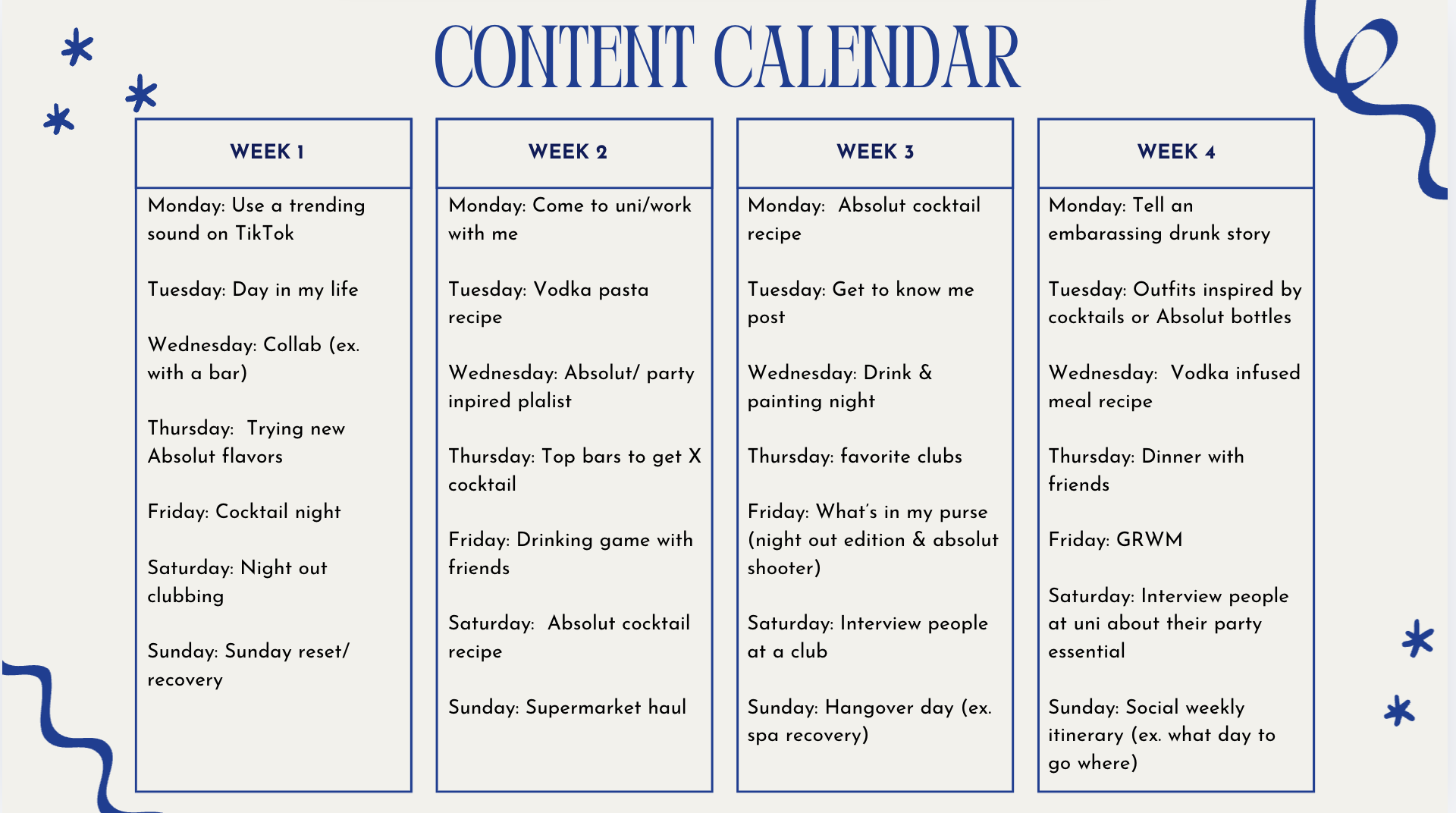 Content calendar slide