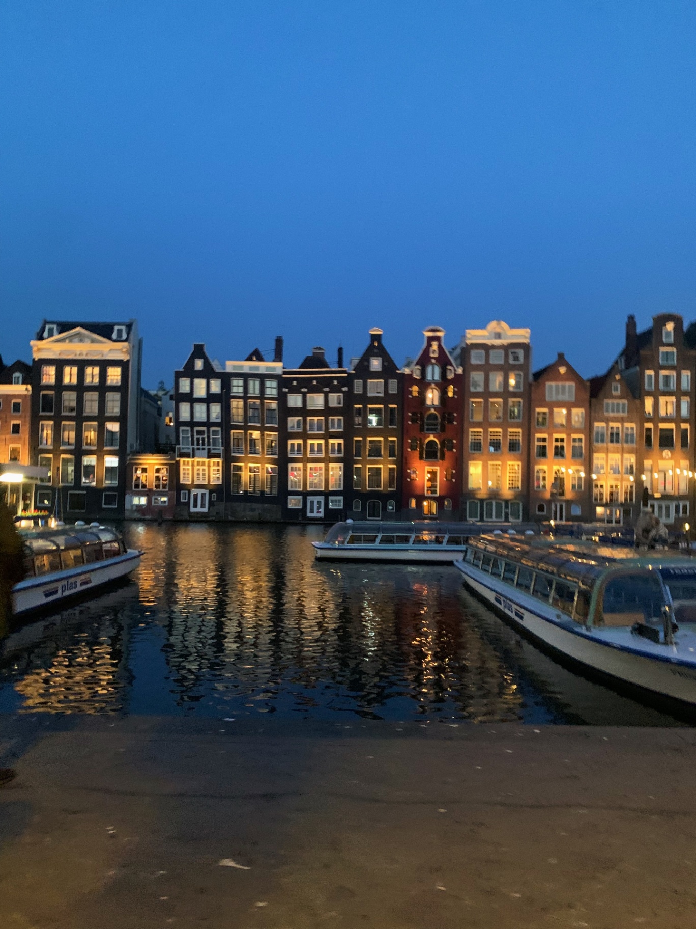 Canal houses at dusk in Amsterdam