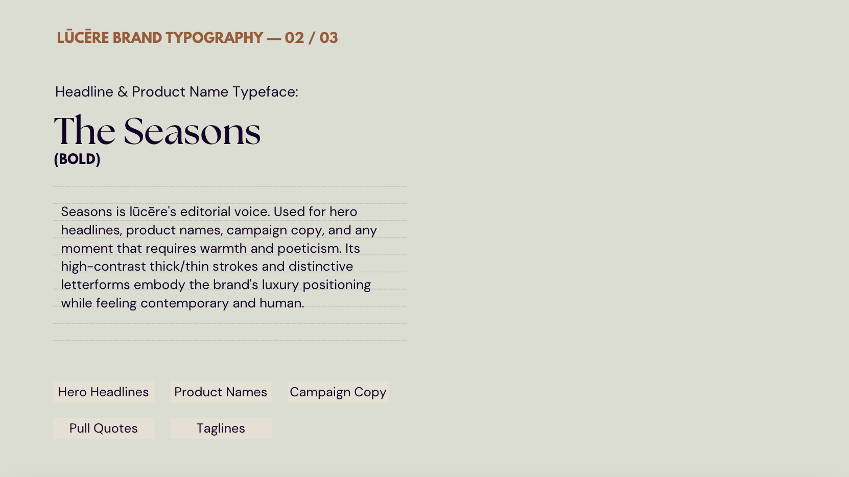 Brand typography 02/03 — The Seasons editorial voice