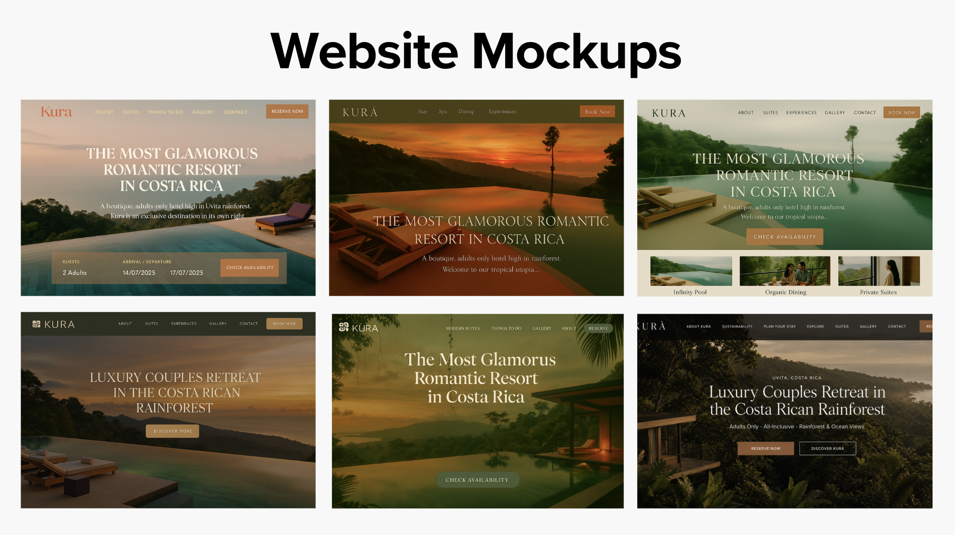 Website mockups — homepage variations